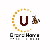 Bee Template On U Letter. Bee and Honey Logo Design Concept vector