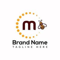 Bee Template On M Letter. Bee and Honey Logo Design Concept vector