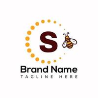 Bee Template On S Letter. Bee and Honey Logo Design Concept vector