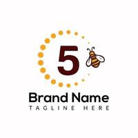 Bee Template On 5 Letter. Bee and Honey Logo Design Concept vector