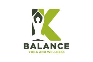 Vector K initial logo with yoga design concept.