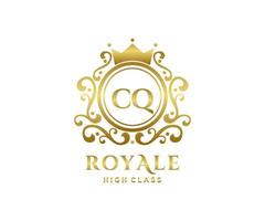 Golden Letter CQ template logo Luxury gold letter with crown. Monogram alphabet . Beautiful royal initials letter. vector