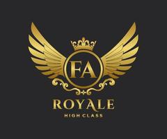 Golden Letter FA template logo Luxury gold letter with crown. Monogram alphabet . Beautiful royal initials letter. vector