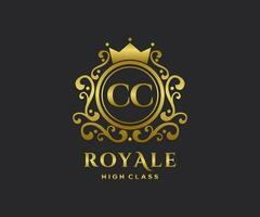 Golden Letter CC template logo Luxury gold letter with crown. Monogram alphabet . Beautiful royal initials letter. vector