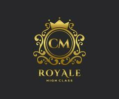 Golden Letter CM template logo Luxury gold letter with crown. Monogram alphabet . Beautiful royal initials letter. vector