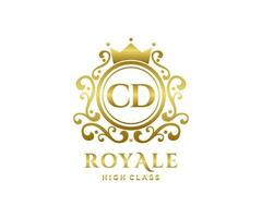 Golden Letter CD template logo Luxury gold letter with crown. Monogram alphabet . Beautiful royal initials letter. vector