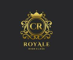Golden Letter CR template logo Luxury gold letter with crown. Monogram alphabet . Beautiful royal initials letter. vector