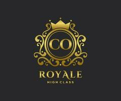 Golden Letter CO template logo Luxury gold letter with crown. Monogram alphabet . Beautiful royal initials letter. vector