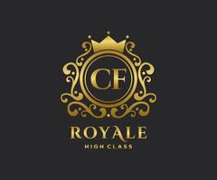 Golden Letter CF template logo Luxury gold letter with crown. Monogram alphabet . Beautiful royal initials letter. vector