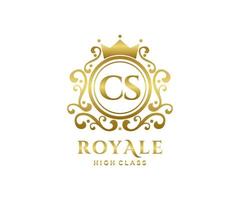 Golden Letter CS template logo Luxury gold letter with crown. Monogram alphabet . Beautiful royal initials letter. vector