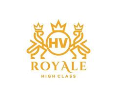 Golden Letter HV template logo Luxury gold letter with crown. Monogram alphabet . Beautiful royal initials letter. vector