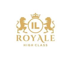 Golden Letter IL template logo Luxury gold letter with crown. Monogram alphabet . Beautiful royal initials letter. vector