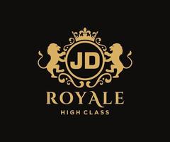 Golden Letter JD template logo Luxury gold letter with crown. Monogram alphabet . Beautiful royal initials letter. vector
