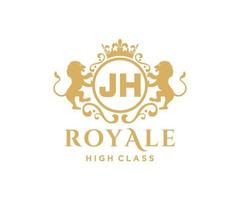 Golden Letter JH template logo Luxury gold letter with crown. Monogram alphabet . Beautiful royal initials letter. vector