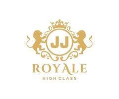 Golden Letter JJ template logo Luxury gold letter with crown. Monogram alphabet . Beautiful royal initials letter. vector