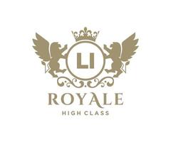 Golden Letter LI template logo Luxury gold letter with crown. Monogram alphabet . Beautiful royal initials letter. vector