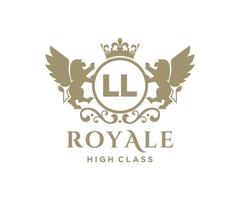Golden Letter LL template logo Luxury gold letter with crown. Monogram alphabet . Beautiful royal initials letter. vector