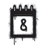 Spray Graffiti calendar icon isolated on white background. number eight graffiti symbol with overspray in black on white. Vector illustration.