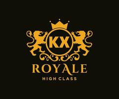 Golden Letter KX template logo Luxury gold letter with crown. Monogram alphabet . Beautiful royal initials letter. vector