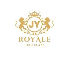 Golden Letter JY template logo Luxury gold letter with crown. Monogram alphabet . Beautiful royal initials letter. vector