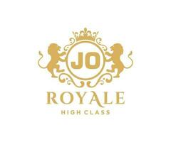 Golden Letter JO template logo Luxury gold letter with crown. Monogram alphabet . Beautiful royal initials letter. vector