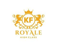 Golden Letter KF template logo Luxury gold letter with crown. Monogram alphabet . Beautiful royal initials letter. vector