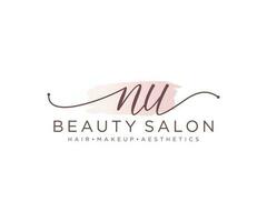 Initial NU feminine logo collections template. handwriting logo of initial signature, wedding, fashion, jewerly, boutique, floral and botanical with creative template for any company or business. vector