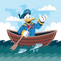 Sailor Duck Riding a Boat vector