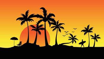 Hello summer vector background , Summer beach, palm tree silhouette