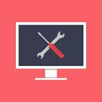 Computer icon with wrench and screwdriver on screen. computer repair services, technical support concepts. modern flat design graphic elements. - Vector. vector