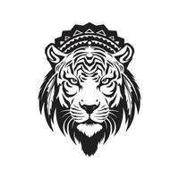 indian tiger, logo concept black and white color, hand drawn illustration vector