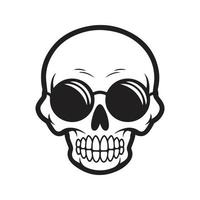 skull wearing sunglasses, logo concept black and white color, hand drawn illustration vector