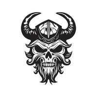 cráneo vikingo, logo concepto negro y blanco color, mano dibujado ilustración vector