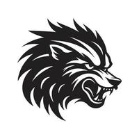 angry wolf, logo concept black and white color, hand drawn illustration vector