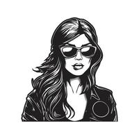 badass biker girl, logo concept black and white color, hand drawn illustration vector