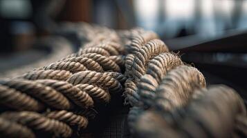 ropes of an old sailing ship Gorch Fock. . photo