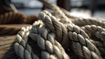cuerdas de un antiguo navegación Embarcacion Gorch joder generativo ai. foto