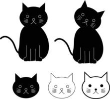 Black cat or different cat faces in simple vector style clip arts illustrations