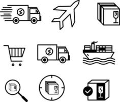 transporte logística icono conjunto sencillo estilo negro blanco vector acortar letras vector ilustración