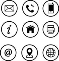 Contact info icon set for business card web black and white simple vector style illustration