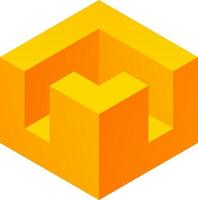 3d optical illusion cubes. 3d illusive shape of boxes. Vector illustration of orange cube. 3d illusion of geometric for logo, design, art, education or art. Perspective illusion cubes illustration