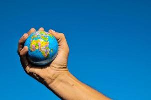 Hand holding an earth globe photo