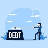 el concepto de deuda carga, financiero crisis, responsabilidad carga. el empresario atrae un muy grande peso con deuda. deudores retirar deudas impuestos, costos, y bancarrota. vector