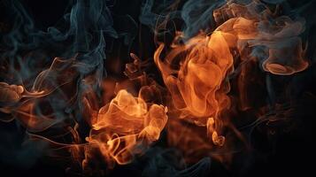 Fire flames texture on isolated black background. Perfect texture overlays for copy space. photo