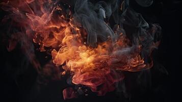 Fire flames texture on isolated black background. Perfect texture overlays for copy space. photo