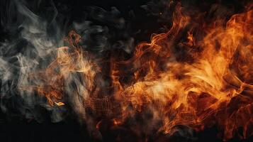 Fire flames texture on isolated black background. Perfect texture overlays for copy space. photo