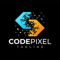 Modern technology pixel code program logo design. Digital coding software logo. vector