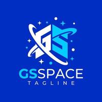 Technology space letter G S GS logo design. Digital planet initial GS logo. vector