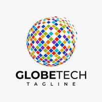 Modern colorful pixel globe logo design. Digital global technology logo brand. vector
