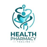 Modern healthcare pharmacy logo design. Simple digital human health logo brand. vector